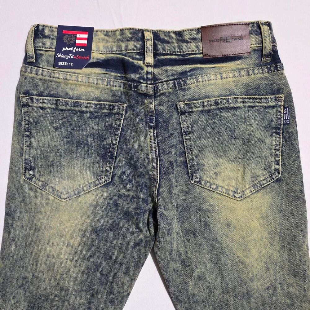 NWT Phat Farm Youth Skinny Fit Distressed Biker Jeans - Size 12